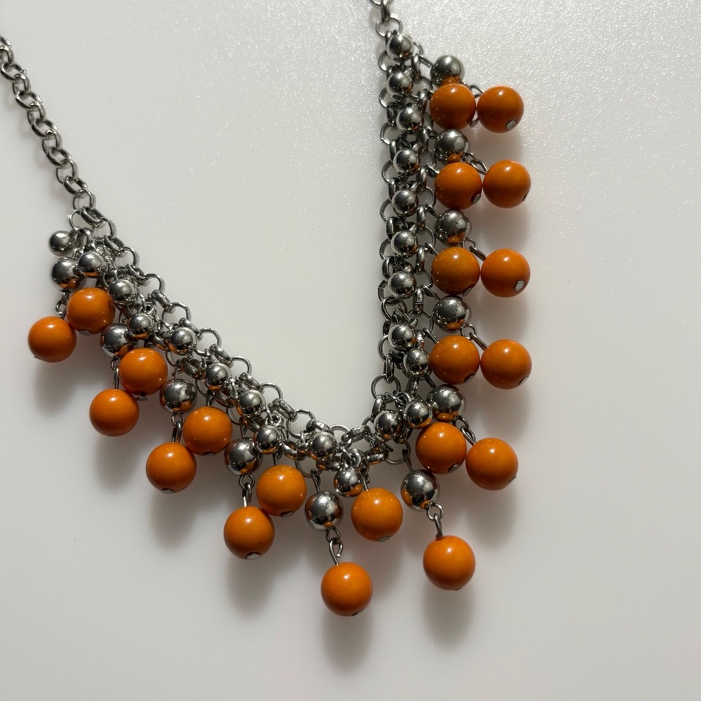 Orange Silver Cascading Bead Drop Dramatic Bold S… - image 1